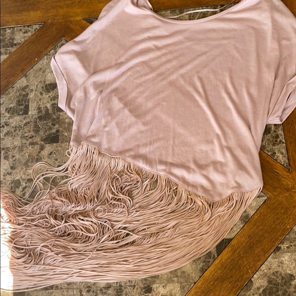 Blush T-shirt with floor length fringe